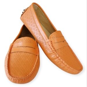 Like New Tod's Gommino Perforated Leather Driving Loafers Orange 36